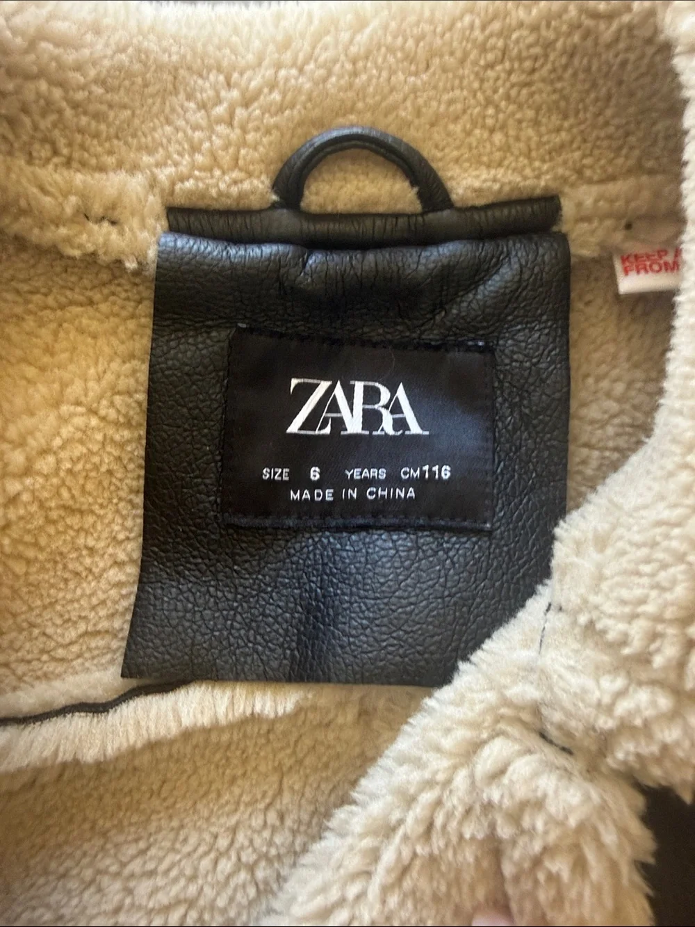 Zara Black Faux Leather Jacket with Cream Shearling Trim - Picture 2 of 2